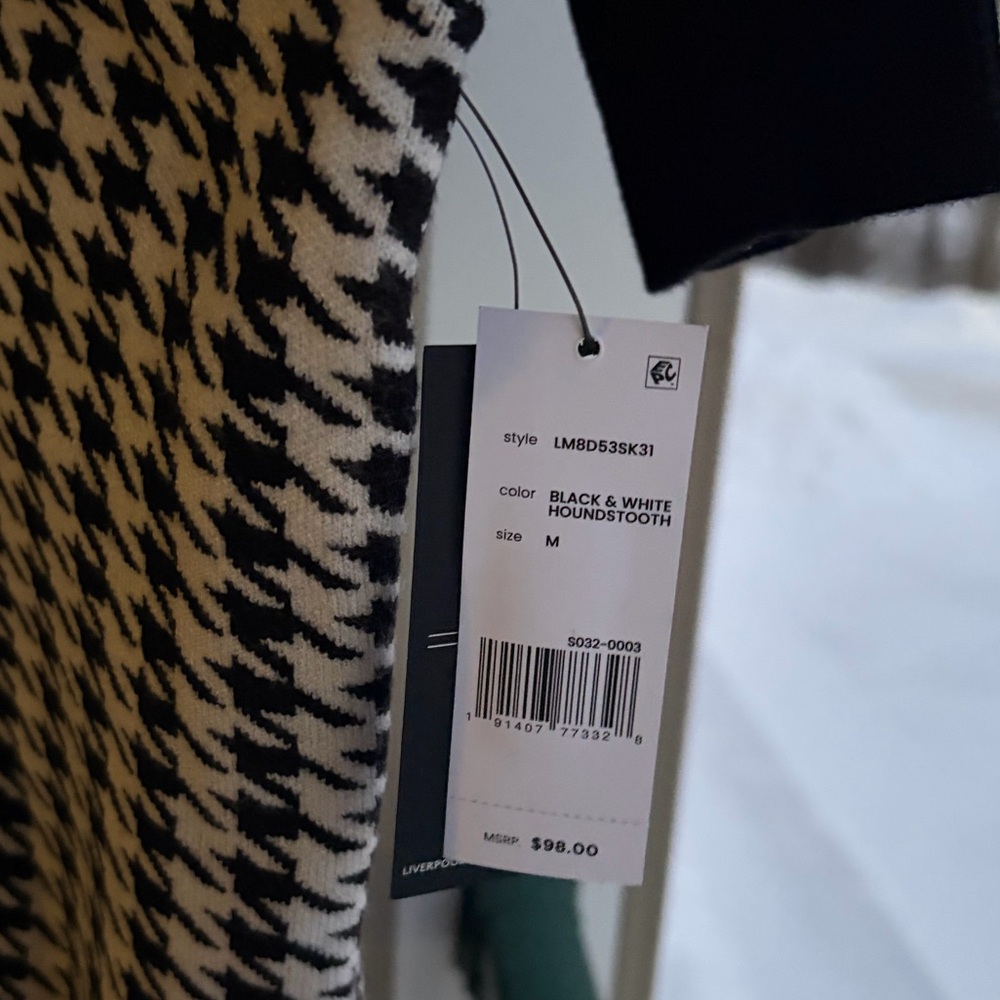 🆕🖤🤍 Liverpool Los Angeles Black White Houndstooth Colorblock Knit Sweater Size M - Picture 14 of 16